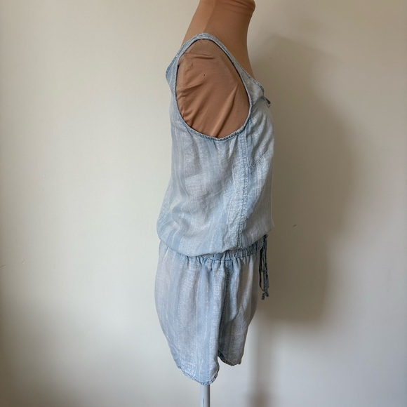 Anthropologie Cloth & Stone Blue Chambray Tencel Sleeveless Tie Waist Romper XS - Picture 4 of 10